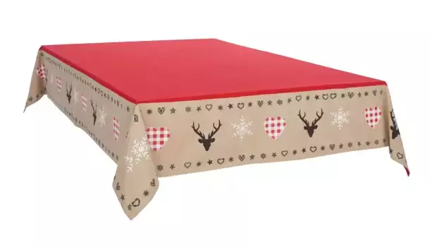 Скатерть моя домашняя "Xaver", (1 штука), клетчатый дизайн, натуральный хлопок, сердце, деревенский домик, олень My home 90х90 см, красный