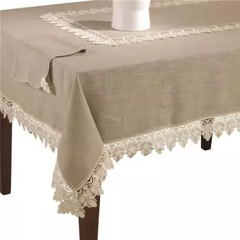 Скатерть прямоугольная с кружевной отделкой Saro Lifestyle, темно-серый / белый