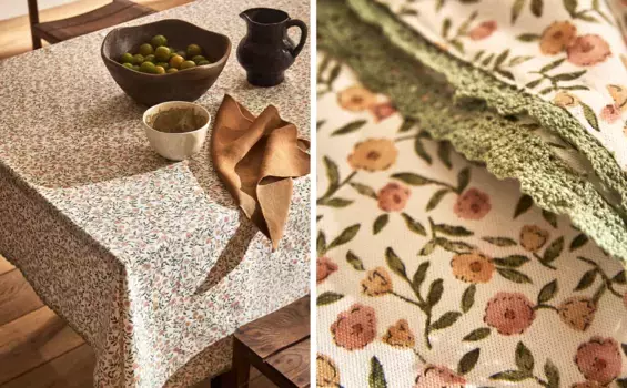 Скатерть с цветочным узором и кружевной отделкой Zara Home, зеленый