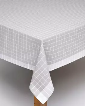 Скатерть в клетку из чистого хлопка, белый/серый