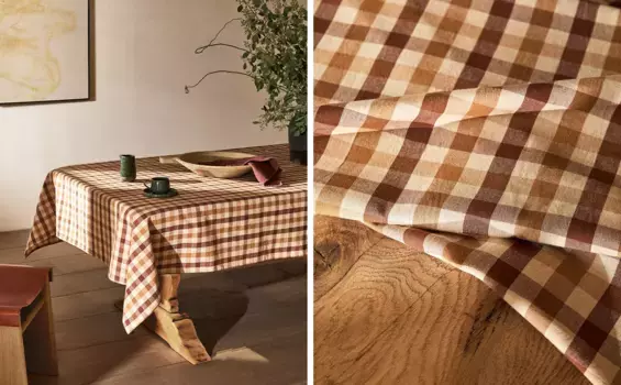 Скатерть в клетку из окрашенной нити Zara Home, коричневый