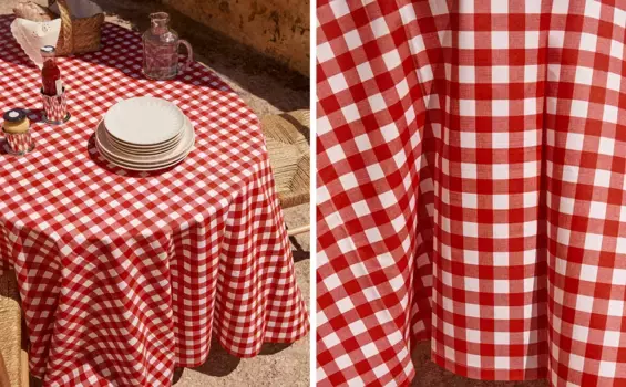 Скатерть в клетку с прорезиненным покрытием Zara Home, белый/красный