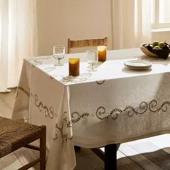 Скатерть Zara Home Plant Embroidery Linen, 170 x 250 см