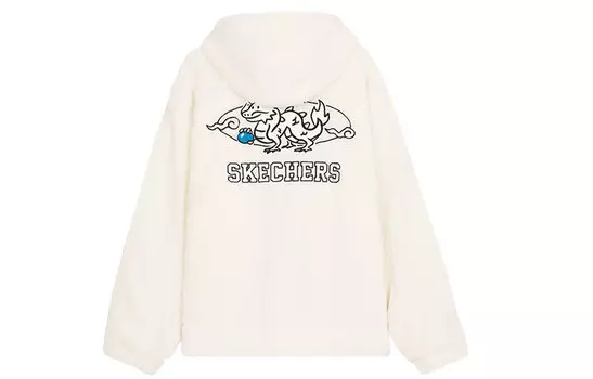Skechers Новогоднее бархатное пальто унисекс кремового бежево-белого цвета
