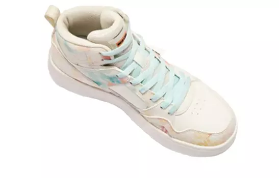 Скейтбордические кеды женские высокие бежевый/голубой/оранжевый Qiaodan