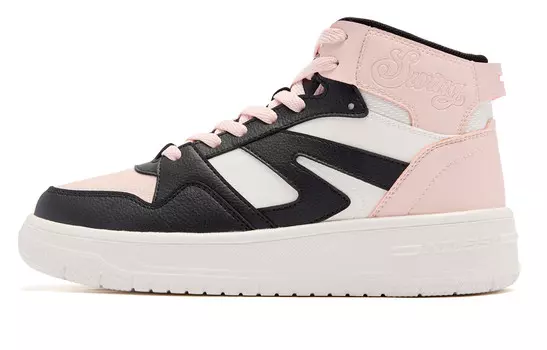 Скейтбордические кеды женские высокие черный/слоновая кость/розовый ракушки Qiaodan