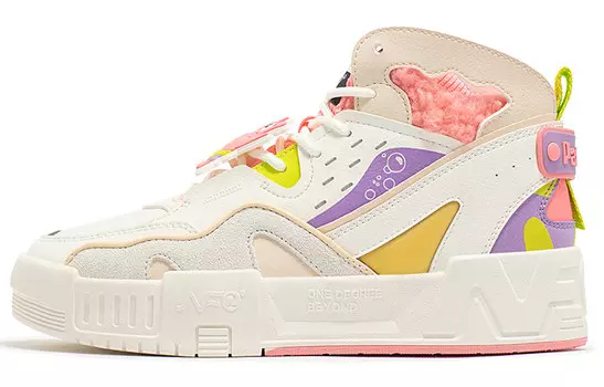 Скейтбордические кеды женские высокие с перьями белый/флуоресцентные светло-коралловые 361°