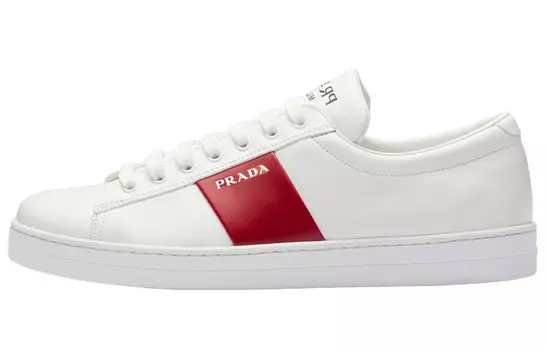 Скейтбординговые туфли мужские низкие белые/красные Prada