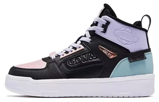 Скейтбординговые туфли женские высокие черные/розовые/фиолетовые Qiaodan