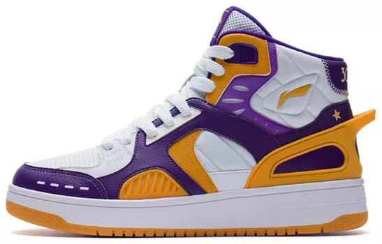 Скейтбординговые туфли женские высокие стандартные белые / New Lakers фиолетовый / Autumn Fire Yellow Lining