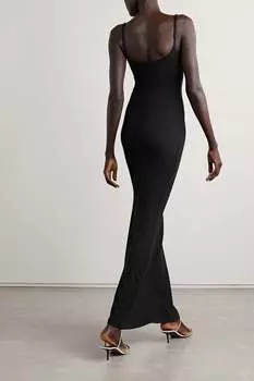 SKIMS Платье макси из эластичного модала в рубчик Soft Lounge - Onyx, черный
