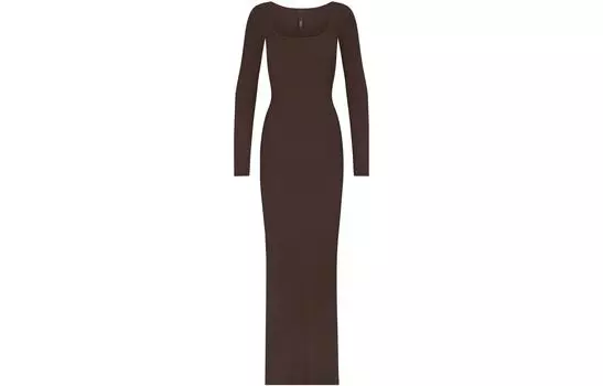 SKIMS Женское платье с длинными рукавами, Цвет какао/КАКАО