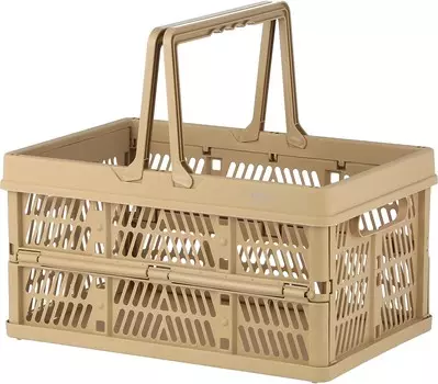 Складная корзина-контейнер Fuji Boeki 69005 (Ш x Г x В): 15,0 x 10,0 x 7,9 дюймов (38 x 25,5 x 20 см), бежевый, с ручкой, легко носить с собой, содержимое: 3,1 галлона (15 л), размер M Fujiboeki, Beige