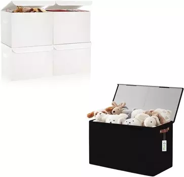 Складная тканевая корзина для хранения вещей 16,7 x 12 x 12 дюймов, белая + большая коробка для игрушек 251316 дюймов, черная Bagnizer