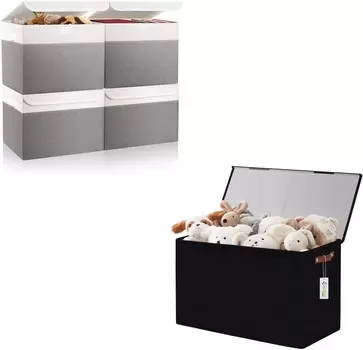 Складная тканевая корзина для хранения вещей 16,7 x 12 x 12 серых и белых + большая коробка для игрушек 251316 дюймов, черная Bagnizer