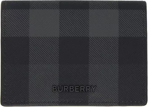 Складной держатель для карточек из кожи в серо-черную клетку Burberry