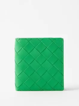 Складной кошелек из кожи intrecciato Bottega Veneta, зеленый
