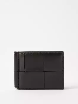 Складной кошелек из кожи intrecciato с зажимом для денег Bottega Veneta, черный