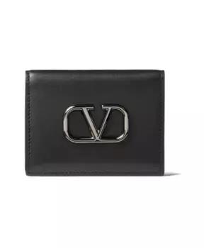 Складной кожаный кошелек S с логотипом Valentino Garavani, черный