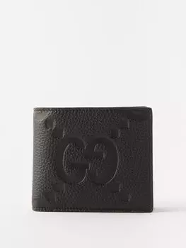 Складной кожаный кошелек с тиснением gg Gucci, черный