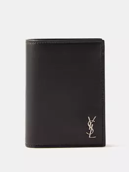 Складной кожаный кошелек ysl с металлической пластинкой Saint Laurent, черный