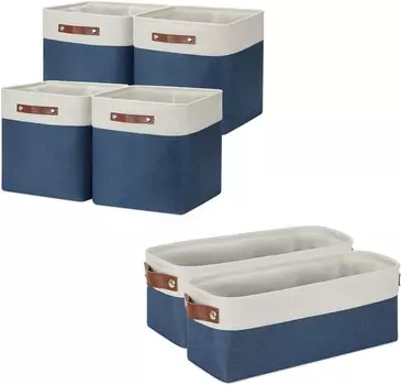 Складные комплектные корзины DULLEMELO: 2 узкие корзины 15 x 6 x 5,5 дюймов + 4 кубические корзины 13 x 13 x 13 дюймов (белый и синий), Blue