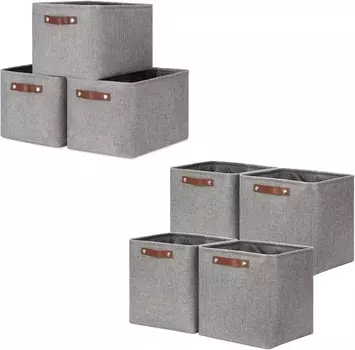 Складные комплектные корзины DULLEMELO: 3 средние корзины 15 x 11 x 9,5 дюймов + 4 кубические корзины 12 x 12 x 12 дюймов (серые)