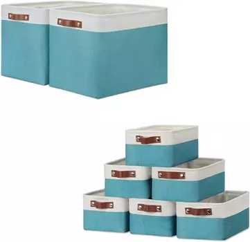 Складные корзины DULLEMELO: 2 большие корзины 16 x 12 x 12 дюймов + 6 маленьких корзин 11,8 x 7,9 x 5,1 дюйма (белый и бирюзовый), Teal