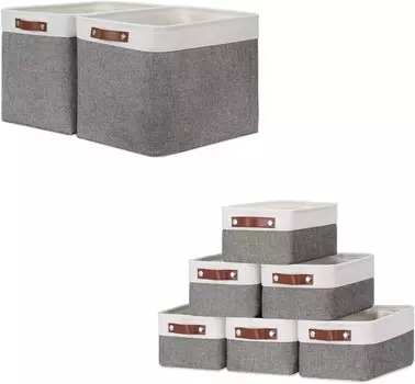 Складные корзины DULLEMELO: 2 большие корзины 16 x 12 x 12 дюймов + 6 маленьких корзин 11,8 x 7,9 x 5,1 дюйма (белый и серый), Grey