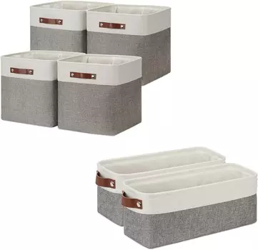 Складные корзины DULLEMELO: 2 узкие корзины 15 x 6 x 5,5 дюйма + 4 кубические корзины 13 x 13 x 13 дюймов (белый и серый), Grey