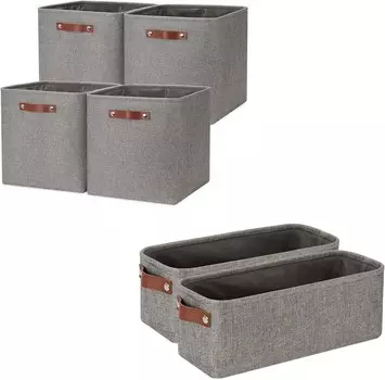Складные корзины DULLEMELO: 2 узкие корзины 15 x 6 x 5,5 дюйма + 4 кубические корзины 13 x 13 x 13 дюймов (серые)