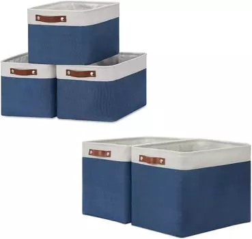 Складные корзины DULLEMELO: 3 средние корзины 15 x 11 x 9,5 дюймов + 2 большие корзины 16 x 12 x 12 дюймов (белый и синий), Blue