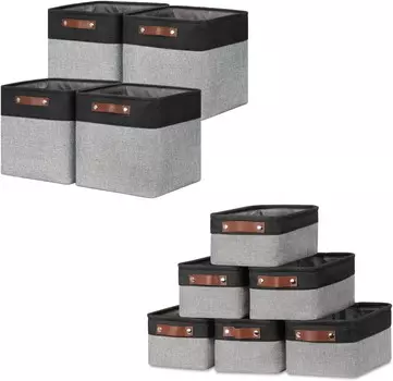 Складные корзины DULLEMELO: 4 кубических корзины 12 x 12 x 12 дюймов + 6 маленьких корзин 11,8 x 7,9 x 5,1 дюйма (черный и серый), Grey
