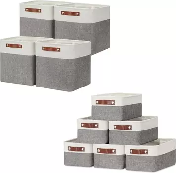 Складные корзины DULLEMELO: 4 кубических корзины 12 x 12 x 12 дюймов + 6 маленьких корзин 11,8 x 7,9 x 5,1 дюйма (белый и серый), Grey