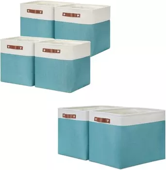Складные корзины DULLEMELO: 4 кубических корзины 12 x 12 x 12 дюймов + 2 большие корзины 16 x 12 x 12 дюймов (белый и бирюзовый), Teal