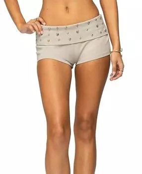 Склепанные шорты-бермуды с отворотом Micro Edikted, коричневый/бежевый