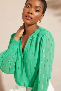 Скользкая блузка с длинными рукавами V-образным вырезом и пуловером Love & Roses, зеленый