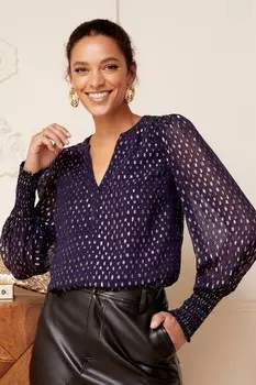 Скользкая блузка с длинными рукавами V-образным вырезом и пуловером Love & Roses, синий