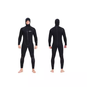 Скорость плавания (Yon sub) гидрокостюм 5 мм, мужской цельный гидрокостюм, с капюшоном, на молнии спереди, холодостойкий, черный, модель 2XL, размер 83-89 кг