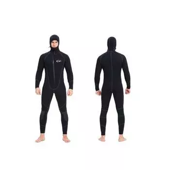 Скорость плавания (Yon sub) гидрокостюм 5 мм, мужской цельный гидрокостюм, передняя молния, с капюшоном, защита от холода, черная модель L, размер 69-77 кг