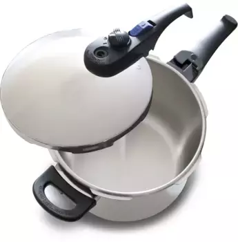 Скороварка Elo "Практика Плюс", нержавеющая сталь 18/8, (1 шт.), защита от избыточного давления в краю крышки, 4 литра, индукция 22 см + высота 19,5 см, цвет Edelstahlfarben