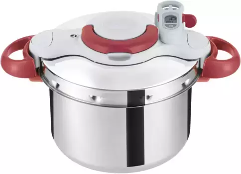 Скороварка Tefal "Clipso Minut' Perfect", нержавеющая сталь, (1 шт.), скороварка из нержавеющей стали, 6л, все виды плит, индукционные 6 л + 22 см, серебристый/красный