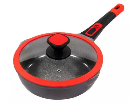Сковорода 24 см, высота около 7,5 см. Литой алюминий KING Click-Grip с керамическим покрытием Внутри: FUSION TI / съемная ручка сковороды / со стеклянной крышкой, красный