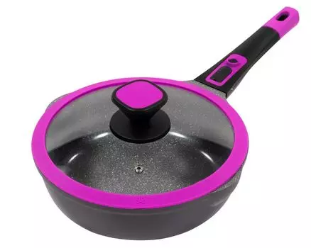 Сковорода 24см, высота ок. 7,5см, литой алюминий KING Click-Grip с керамическим покрытием Внутри: FUSION TI / съемная ручка сковороды / со стеклянной крышкой / цвет: Ягодный, фиолетовый