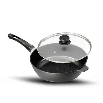 Сковорода 28см KING CERAMIC из литого алюминия с прочным керамическим покрытием внутри, включая стеклянную крышку с выходом для пара, черный