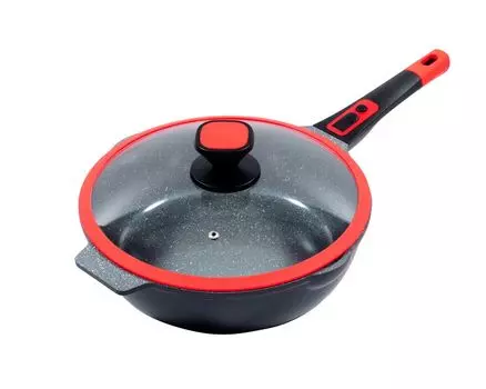 Сковорода 28см, высота ок. 8,5 см, литой алюминий KING Click-Grip с керамическим покрытием Внутри: FUSION TI / съемная ручка сковороды / со стеклянной крышкой, красный