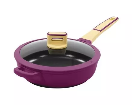 Сковорода 28см, высота около 7,5см, со стеклянной крышкой KING GOURMET AUBERGINE, изготовлена из литого алюминия с антипригарным покрытием, армированным керамикой: XYLAN PLUS SILVER DIAMOND / цвет: баклажан