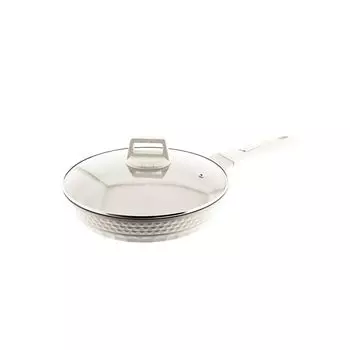 Сковорода Almina со стеклянной крышкой 28 см из литого под давлением алюминия с антипригарным кремовым покрытием