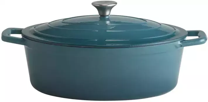 Сковорода APS "Звезды", чугун, 5 литров, овальная, 33х25 см, индукция 5 литров + высота 11 см., бирюзовый