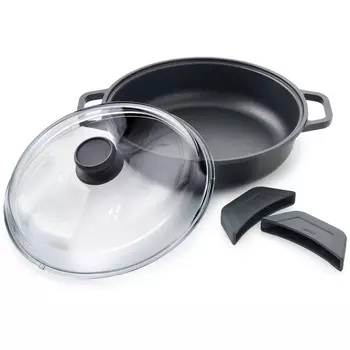 Сковорода BETTY BOSSI со стеклянной крышкой 28см, жаропрочная, из литого алюминия, с антипригарным покрытием, черная НОВИНКА